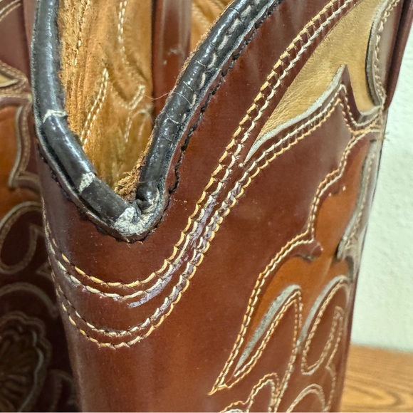 Vtg Texas Boot Co USA Brown Leather Floral Inlay Cowboy Boots 8.5EE Style M 106 - Picture 8 of 15